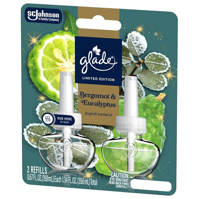 slide 11 of 11, Glade Air Freshener Plug Ins Scented Oil Diffuser Refills - Bergamot & Eucalyptus - 1.34 fl oz/2pk, 2 ct; 1.34 fl oz