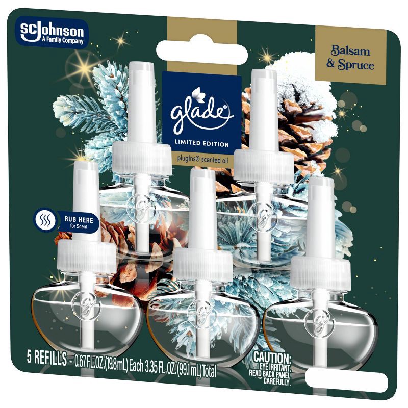 slide 12 of 12, Glade Air Freshener Plug Ins Scented Oil Diffuser Refills - Balsam & Spruce - 3.35 fl oz/5pk, 5 ct; 3.35 fl oz