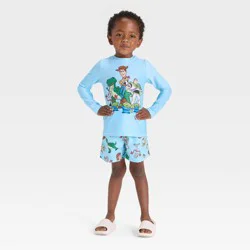 Toddler Boys' Disney Toy Story Long Sleeve Rash Guard Swim Set - Blue 12M