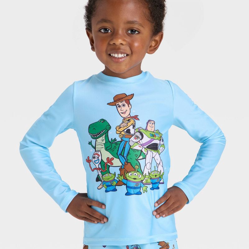 slide 3 of 3, Toddler Boys' Disney Toy Story Long Sleeve Rash Guard Swim Set - Blue 5T, 1 ct