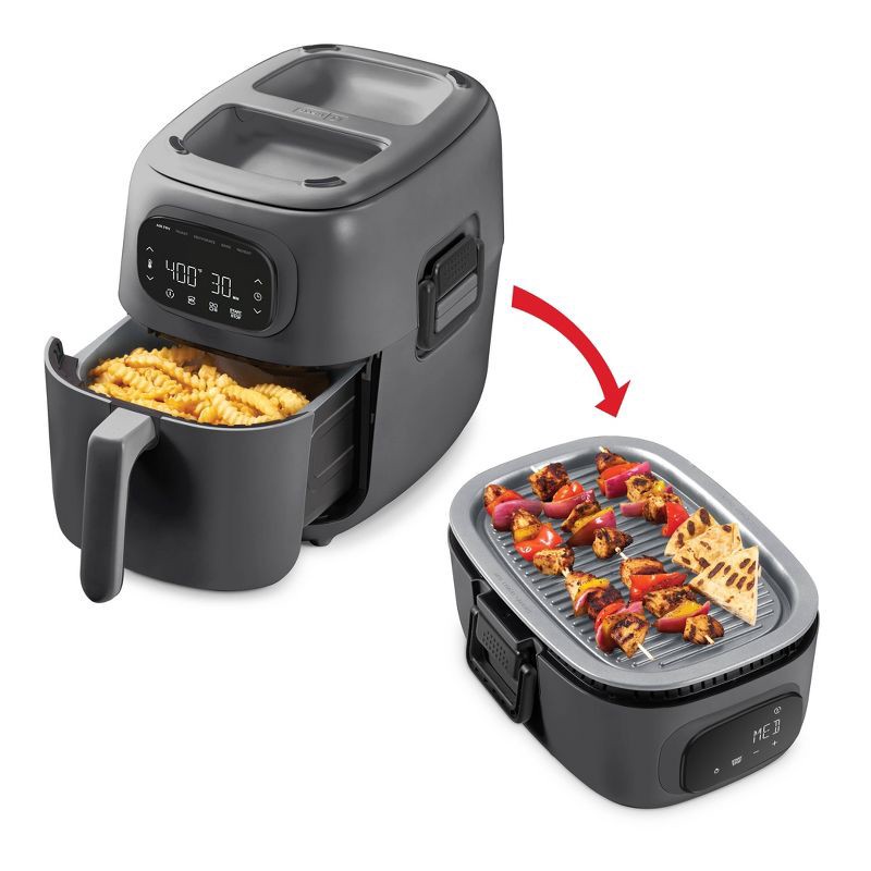 slide 1 of 8, Dash 7qt Flip and Fry Digital 2-in-1 Grill + Air Fryer Graphite, 7 qt