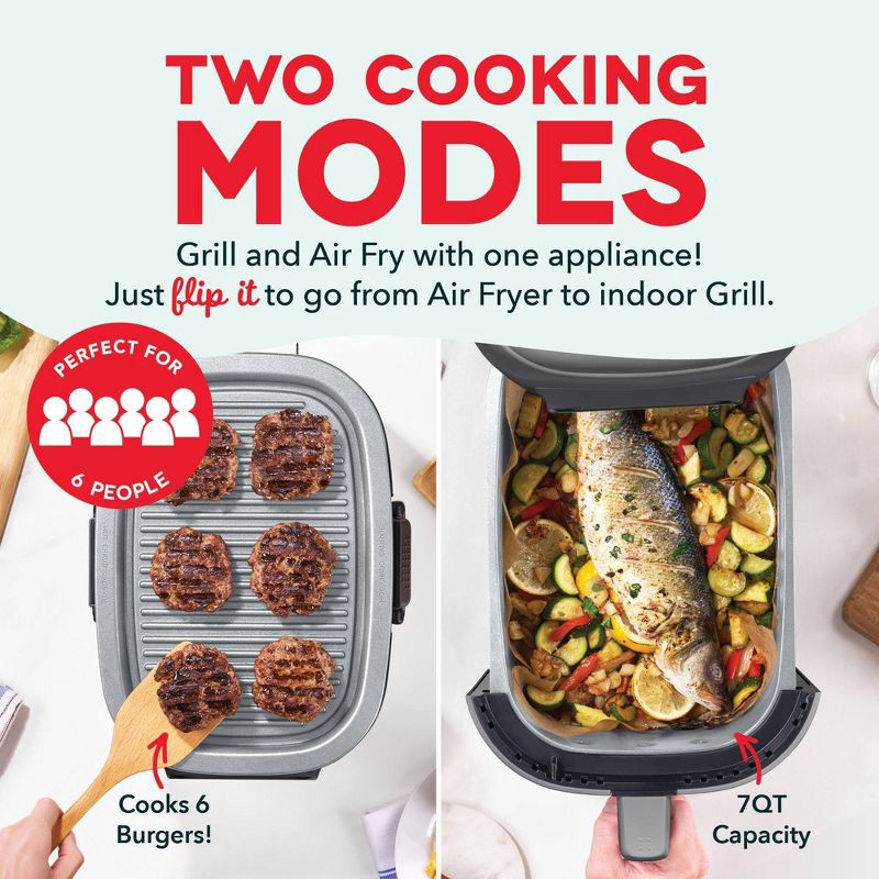 slide 3 of 8, Dash 7qt Flip and Fry Digital 2-in-1 Grill + Air Fryer Graphite, 7 qt