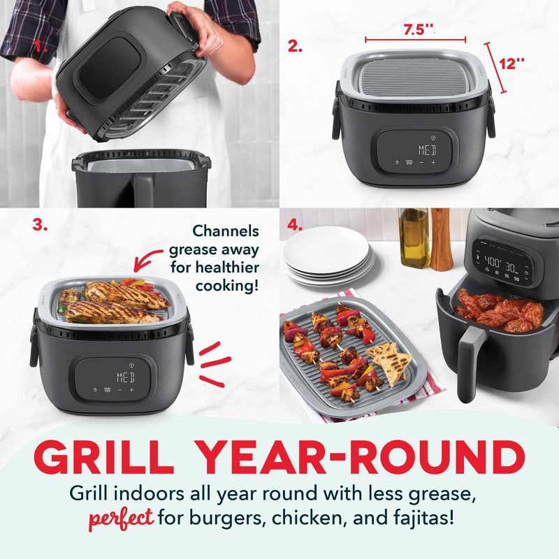slide 4 of 8, Dash 7qt Flip and Fry Digital 2-in-1 Grill + Air Fryer Graphite, 7 qt