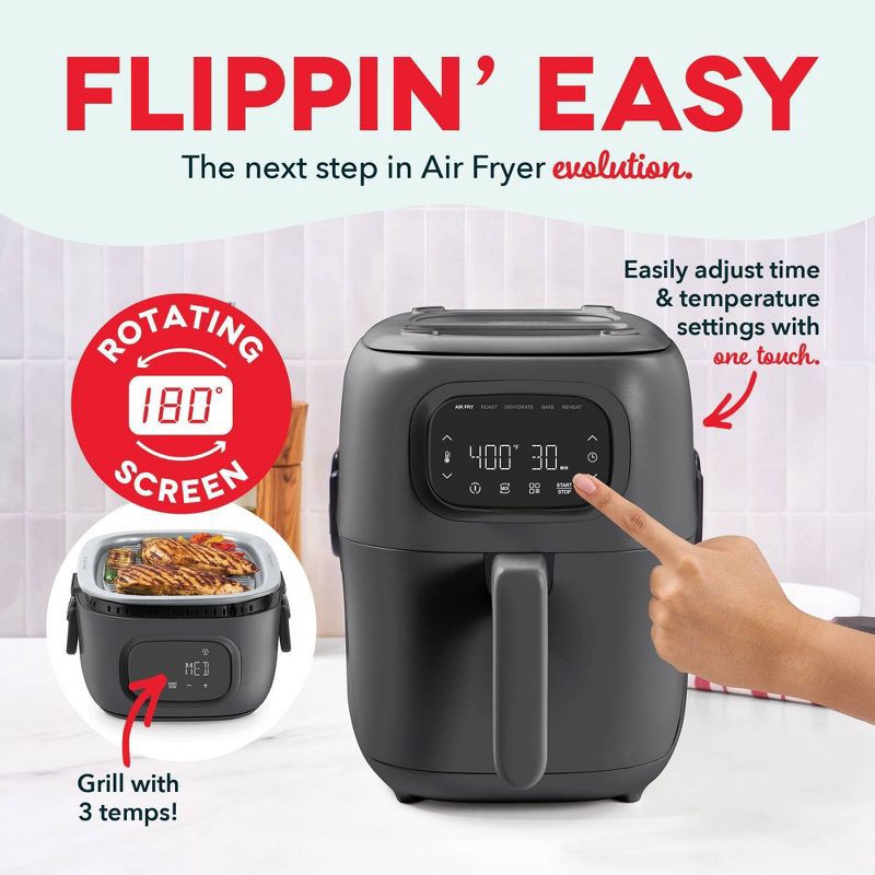 slide 5 of 8, Dash 7qt Flip and Fry Digital 2-in-1 Grill + Air Fryer Graphite, 7 qt