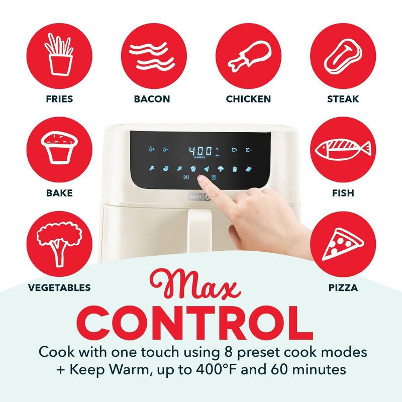 slide 4 of 7, Dash 8qt Tasti Crisp Pro Max Air Fryer Cream, 8 qt