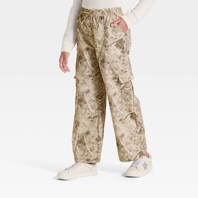 slide 1 of 3, Girls' Nylon Wide Leg Camo Printed Cargo Pants - art class™ Tan XL, 1 ct