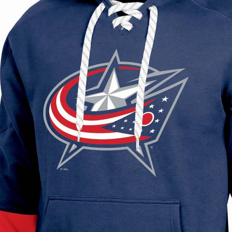 slide 3 of 3, NHL Columbus Blue Jackets Men's Long Sleeve Hooded Sweatshirt with Lace - S, 1 ct