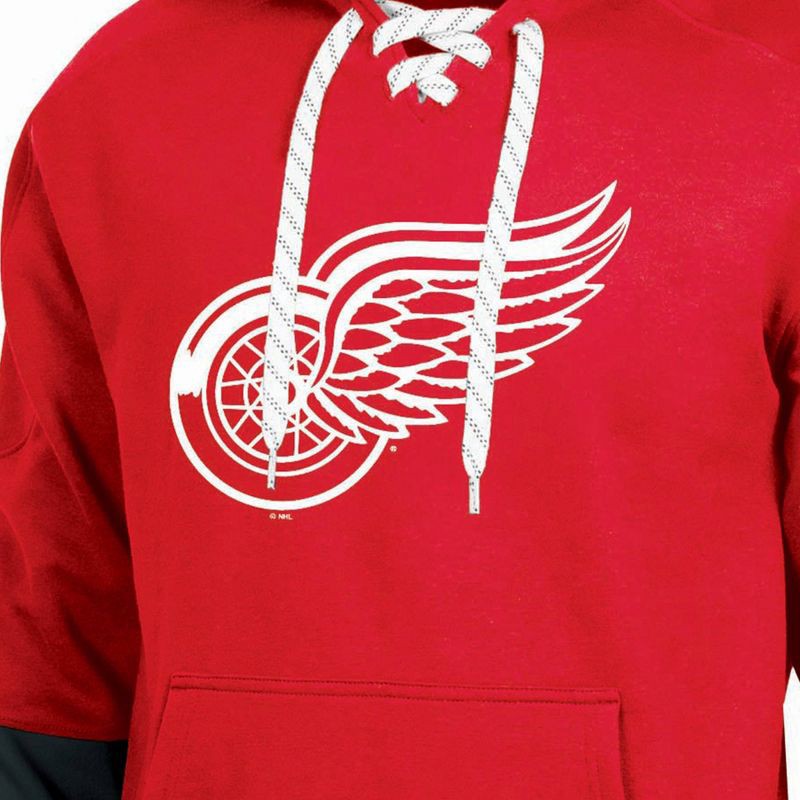 slide 3 of 3, NHL Detroit Red Wings Men's Long Sleeve Hooded Sweatshirt with Lace - L, 1 ct