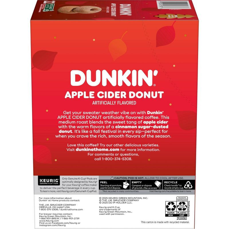 slide 6 of 8, Dunkin' Donuts Apple Cider Donut Flavored Medium Roast Keurig K-Cup Coffee Pods - 22ct, 22 ct