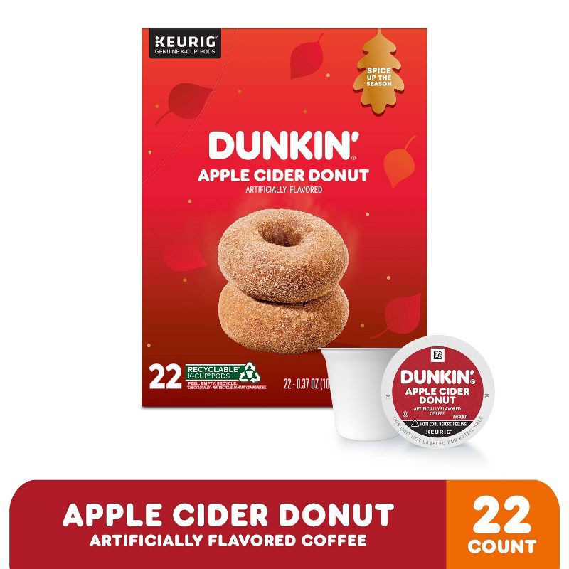 slide 5 of 8, Dunkin' Donuts Apple Cider Donut Flavored Medium Roast Keurig K-Cup Coffee Pods - 22ct, 22 ct