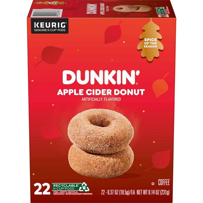 slide 1 of 8, Dunkin' Donuts Apple Cider Donut Flavored Medium Roast Keurig K-Cup Coffee Pods - 22ct, 22 ct