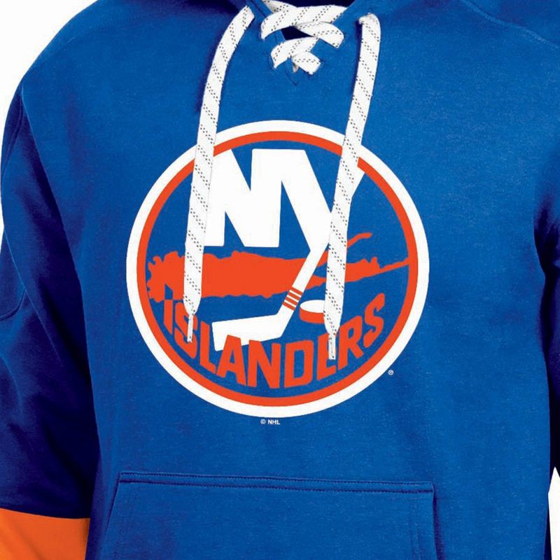 slide 3 of 3, NHL New York Islanders Men's Long Sleeve Hooded Sweatshirt with Lace - M, 1 ct