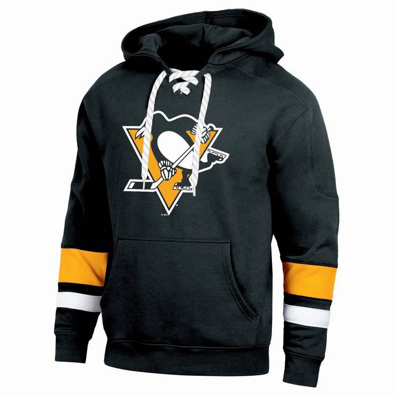 slide 1 of 3, NHL Pittsburgh Penguins Men's Long Sleeve Hooded Sweatshirt with Lace - S, 1 ct