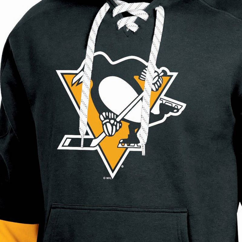 slide 3 of 3, NHL Pittsburgh Penguins Men's Long Sleeve Hooded Sweatshirt with Lace - L, 1 ct