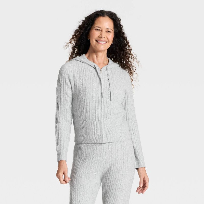 slide 1 of 3, Women's Cozy Zip-Up Hoodie Cardigan Sweater - Universal Thread™ Gray S, 1 ct