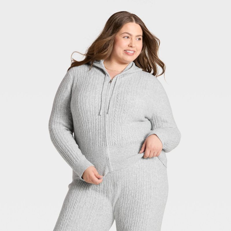 slide 1 of 3, Women's Cozy Zip-Up Hoodie Cardigan Sweater - Universal Thread™ Gray XXL, 1 ct