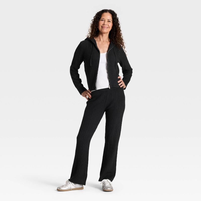 slide 3 of 3, Women's Cozy Zip-Up Hoodie Cardigan Sweater - Universal Thread™ Black S, 1 ct