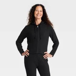 Women's Cozy Zip-Up Hoodie Cardigan Sweater - Universal Thread™ Black S