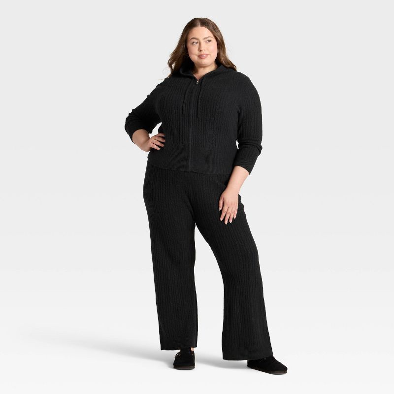 slide 3 of 3, Women's Cozy Zip-Up Hoodie Cardigan Sweater - Universal Thread™ Black XXL, 1 ct