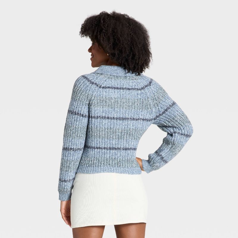 slide 2 of 3, Women's Chunky Polo Collar Pullover Sweater - Universal Thread™ Blue Striped XS, 1 ct