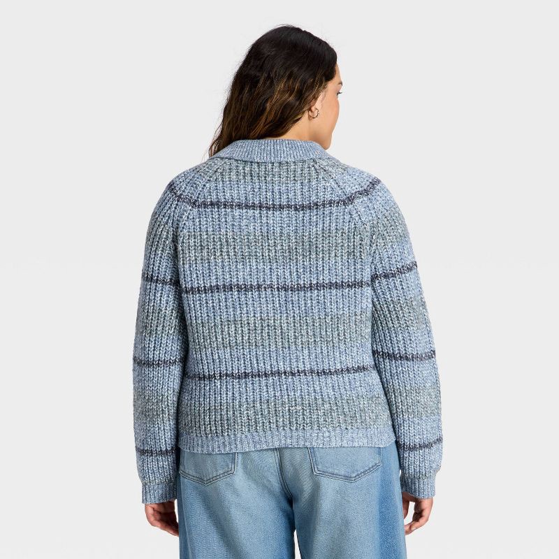 slide 2 of 3, Women's Chunky Polo Collar Pullover Sweater - Universal Thread™ Blue Striped XXL, 1 ct