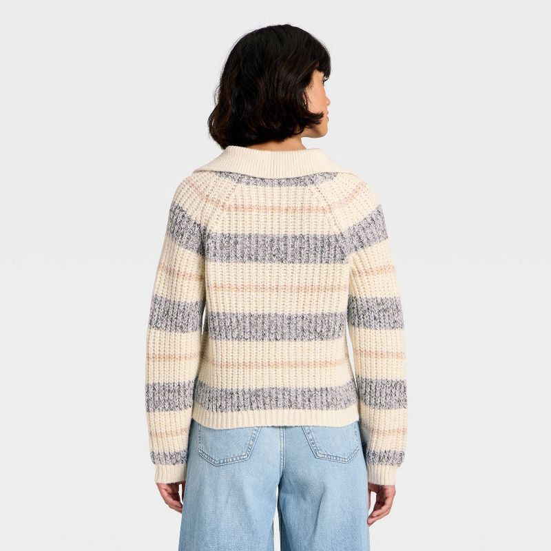 slide 2 of 3, Women's Chunky Polo Collar Pullover Sweater - Universal Thread™ White/Navy Striped XL, 1 ct