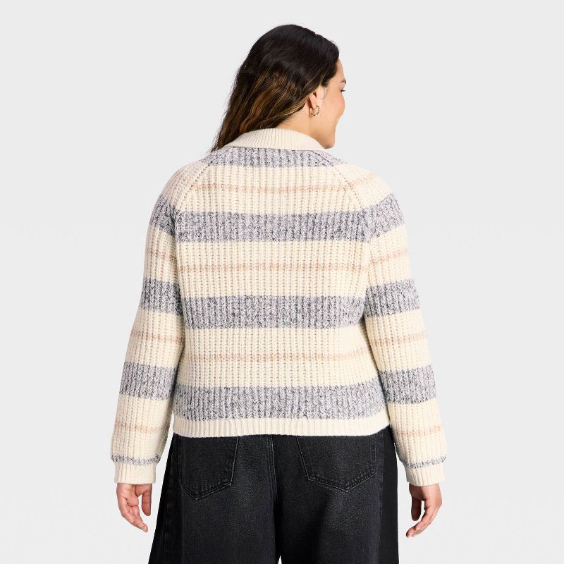 slide 2 of 3, Women's Chunky Polo Collar Pullover Sweater - Universal Thread™ White/Navy Striped XXL, 1 ct