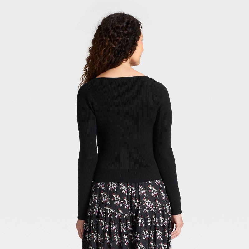 slide 2 of 3, Women's Scoop Neck Cardigan Sweater - Universal Thread™ Black S, 1 ct