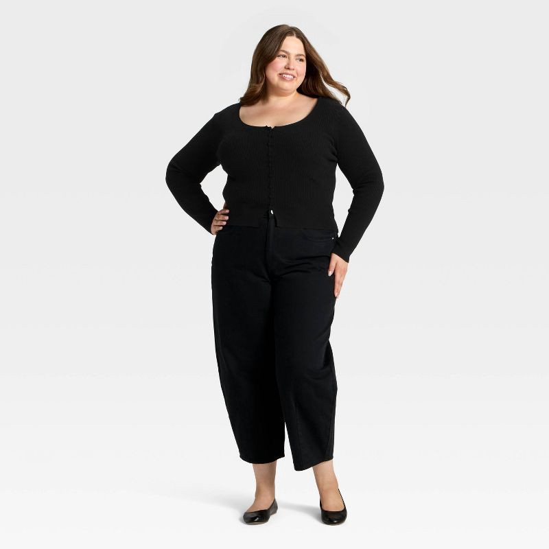 slide 3 of 3, Women's Scoop Neck Cardigan Sweater - Universal Thread™ Black XXL, 1 ct