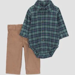 Carter's Just One You® Baby Boys' 2pc Plaid Long Sleeve Button-Down Bodysuit and Pants Set - Green 3M