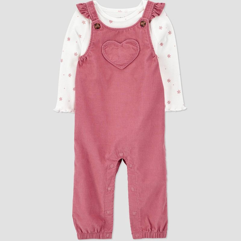 slide 2 of 7, Carter's Just One You® Baby Girls' 2pc Heart Overalls Set - Pink 18M, 2 ct