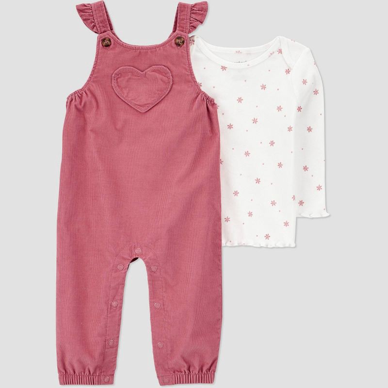 slide 1 of 7, Carter's Just One You® Baby Girls' 2pc Heart Overalls Set - Pink 18M, 2 ct