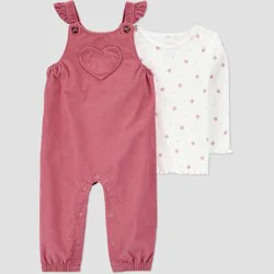 Carter's Just One You® Baby Girls' 2pc Heart Overalls Set - Pink 3M