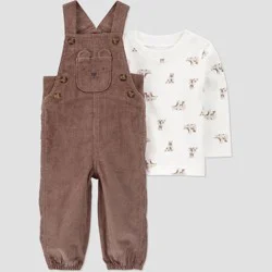 Carter's Just One You® Baby Boys' 2pc Bear Overalls Set - Cream/Brown 9M