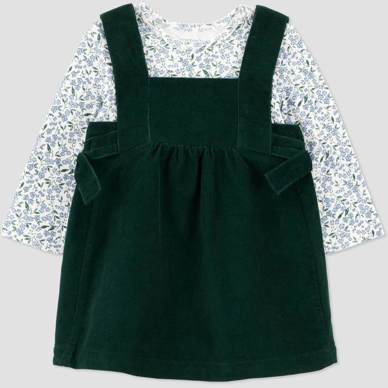 slide 2 of 6, Carter's Just One You® Baby Girls' 2pc Floral Overalls Dress - Green 18M, 2 ct