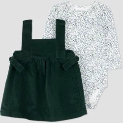 Carter's Just One You® Baby Girls' 2pc Floral Overalls Dress - Green Newborn