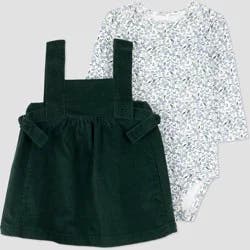 Carter's Just One You® Baby Girls' 2pc Floral Overalls Dress - Green Newborn
