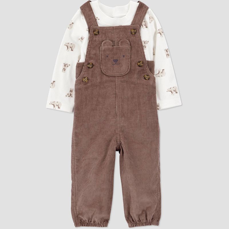 slide 2 of 7, Carter's Just One You® Baby Boys' 2pc Bear Overalls Set - Cream/Brown 18M, 2 ct