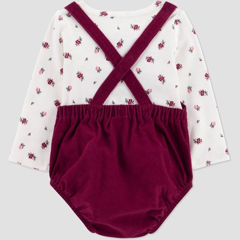 slide 3 of 6, Carter's Just One You® Baby Girls' 3pc Floral Bubble Romper with Long Sleeve T-Shirt and Tights - Burgundy 12M, 3 ct