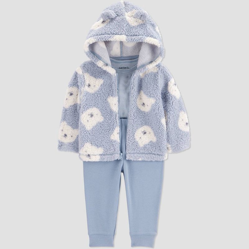 slide 2 of 5, Carter's Just One You® Baby Boys' 3pc Bears Faux Shearling Sweatshirt with Long Sleeve Bodysuit and Pants Set - Blue 18M, 3 ct