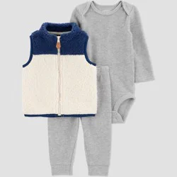 Carter's Just One You® Baby Boys' 3pc Long Sleeve Bodysuit with Pants and Vest Set - Blue 6M