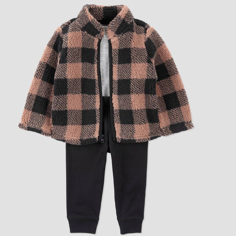 slide 2 of 5, Carter's Just One You® Baby Boys' 3pc Plaid Zip-Up Jacket with Long Sleeve Bodysuit and Pants Set - Brown 18M, 3 ct