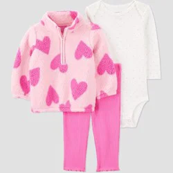 Carter's Just One You® Baby Girls' 3pc Heart Fleece Sweatshirt with Long Sleeve Bodysuit and Leggings Set - Pink 18M