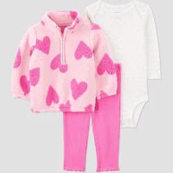 Carter's Just One You® Baby Girls' 3pc Heart Fleece Sweatshirt with Long Sleeve Bodysuit and Leggings Set - Pink 18M