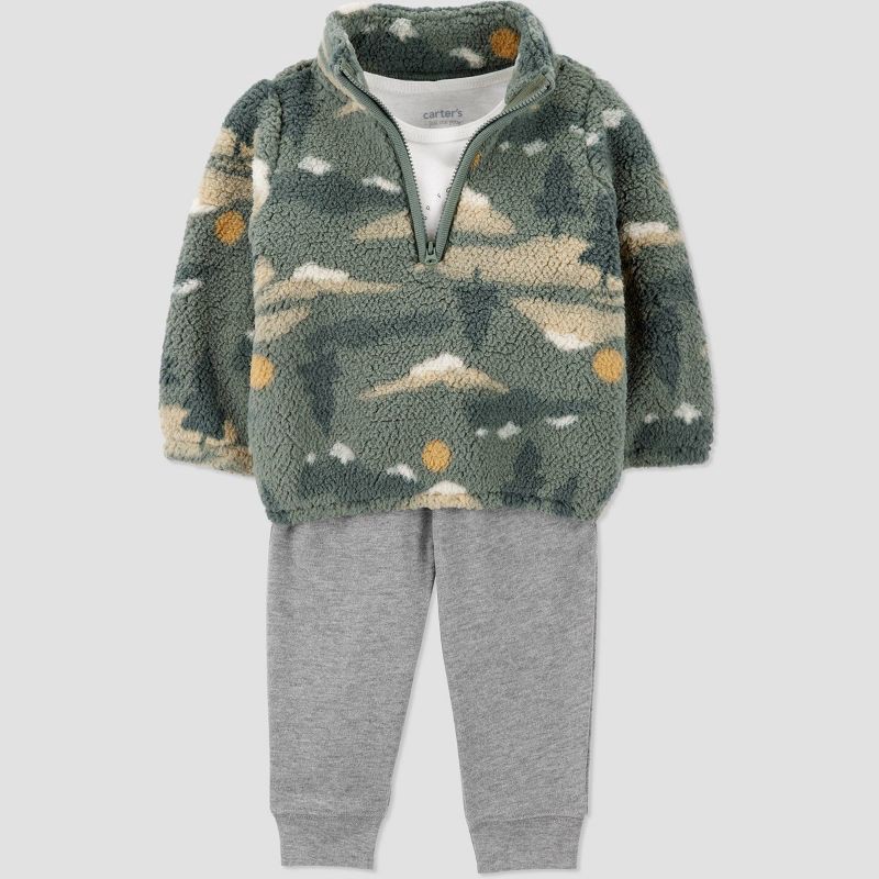 slide 2 of 7, Carter's Just One You® Baby Boys' 3pc Camo Sweatshirt with Long Sleeve Bodysuit and Jogger Pants Set - Green 18M, 3 ct