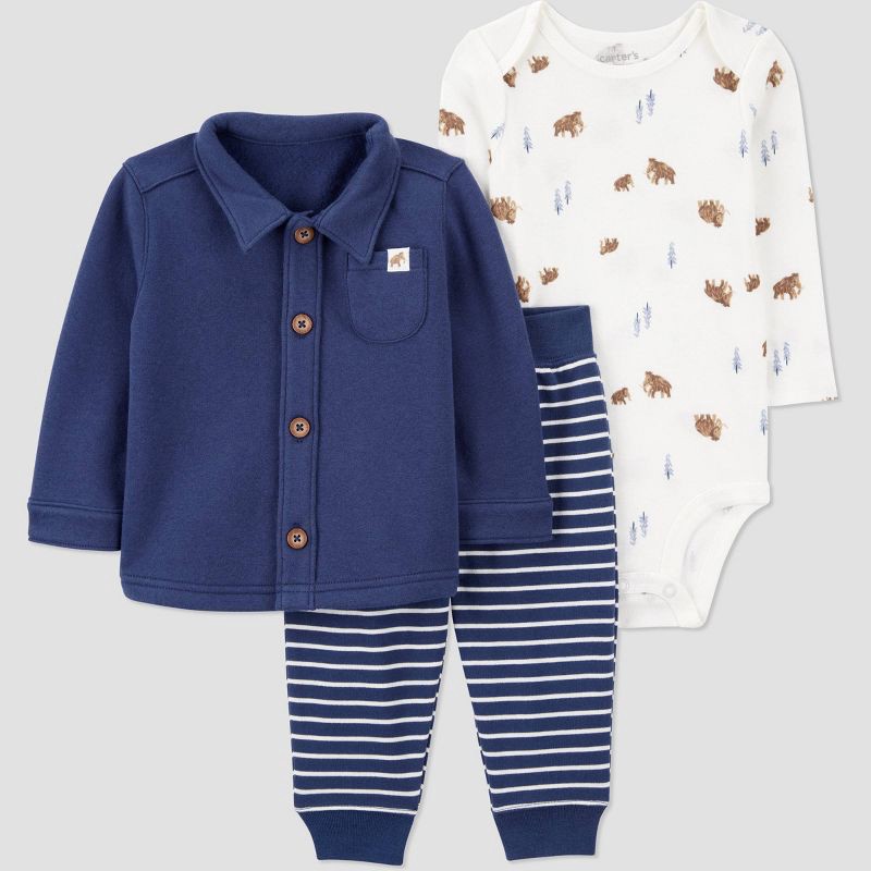 slide 1 of 7, Carter's Just One You® Baby Boys' 3pc Quilted Sweatshirt with Long Sleeve Bodysuit and Jogger Pants Set - Navy Blue 6M, 3 ct