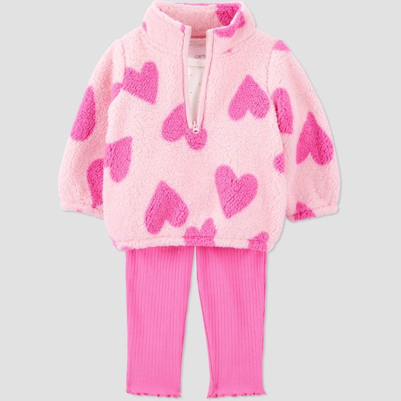 slide 2 of 5, Carter's Just One You® Baby Girls' 3pc Heart Fleece Sweatshirt with Long Sleeve Bodysuit and Leggings Set - Pink Newborn, 3 ct