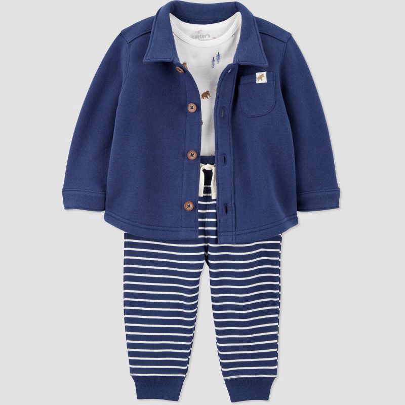 slide 3 of 7, Carter's Just One You® Baby Boys' 3pc Quilted Sweatshirt with Long Sleeve Bodysuit and Jogger Pants Set - Navy Blue 18M, 3 ct