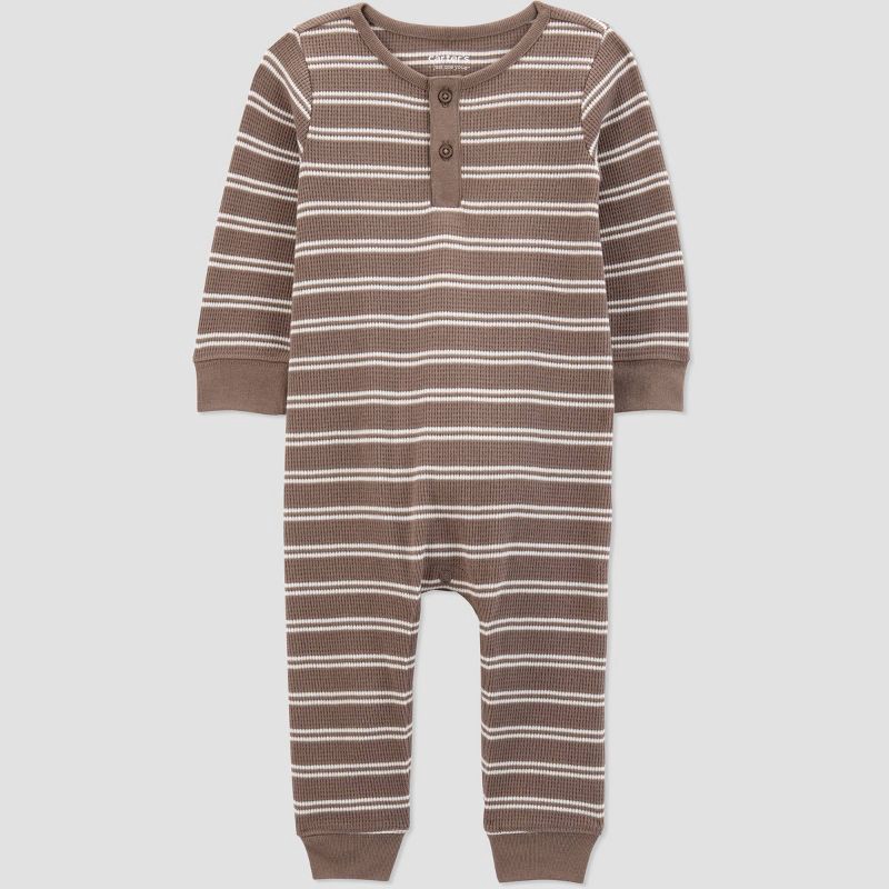 slide 1 of 4, Carter's Just One You® Baby Boys' Striped Long Sleeve Romper - White/Brown 6M, 1 ct