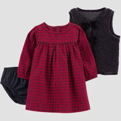 Carter's Just One You® Baby Girls' 3pc Holiday Buffalo Checkered Dress with Vest - Black 18M